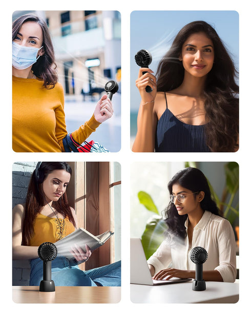 Mini Portable Fan, Powerful Hand Fan Cute Design 3 Speed Personal Small Desk Fan with Base, Lightweight Rechargeable USB Handheld Fan