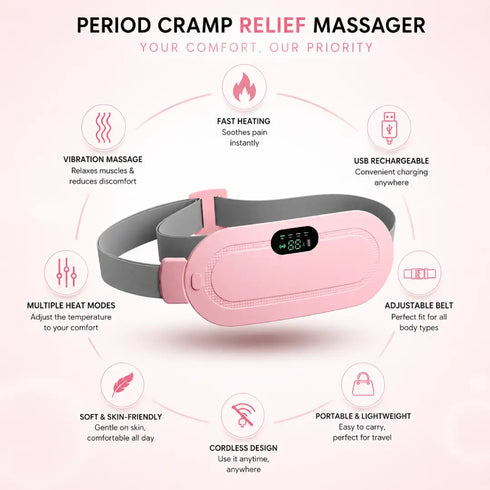 Period Cramp Relief Massager with Heating Pad | Instant Comfort for Menstrual & Back Pain