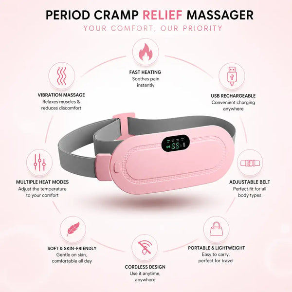Period Cramp Relief Massager with Heating Pad | Instant Comfort for Menstrual & Back Pain
